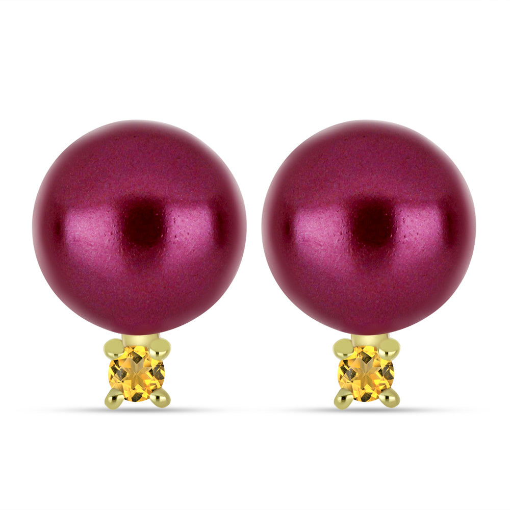 Conjunto Pepita con Perla Púrpura de Agua dulce y Citrino de los Montes Urales ( Collar +Pendientes +Pulsera ) 2 