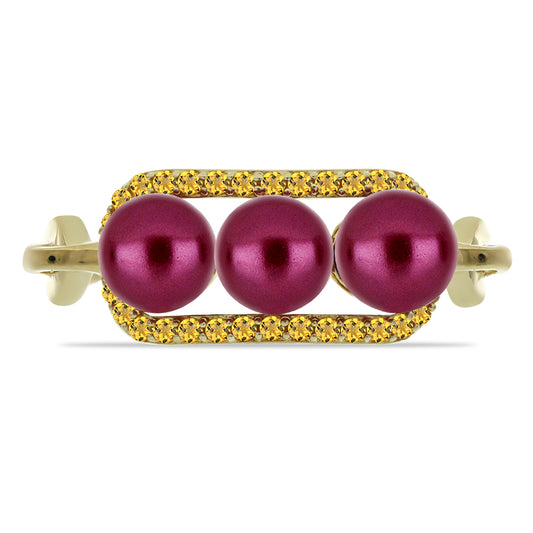 Anillo de Plata Bañada en Oro con Perla Púrpura de Agua dulce y Citrino de los Montes Urales