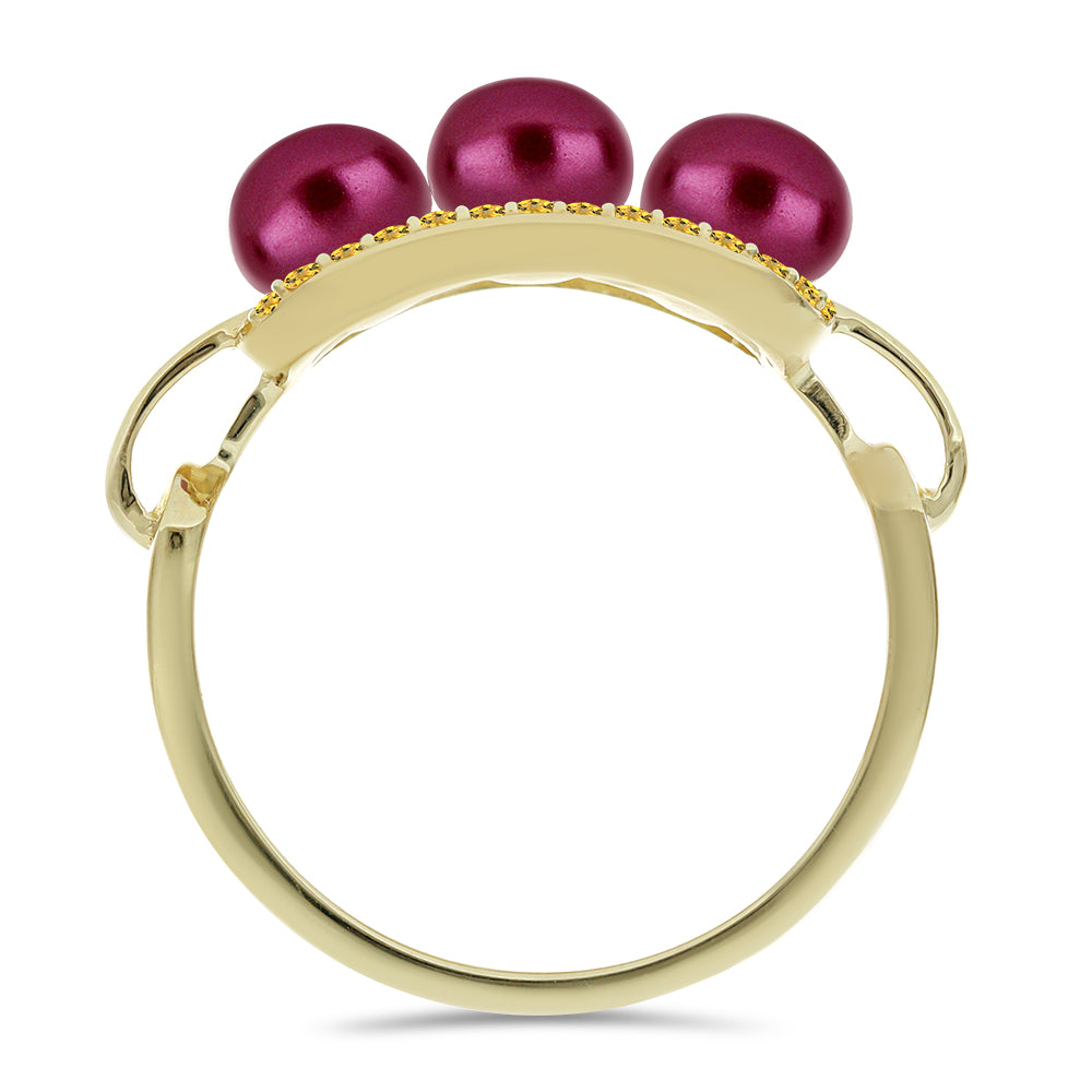 Anillo de Plata Bañada en Oro con Perla Púrpura de Agua dulce y Citrino de los Montes Urales 2 