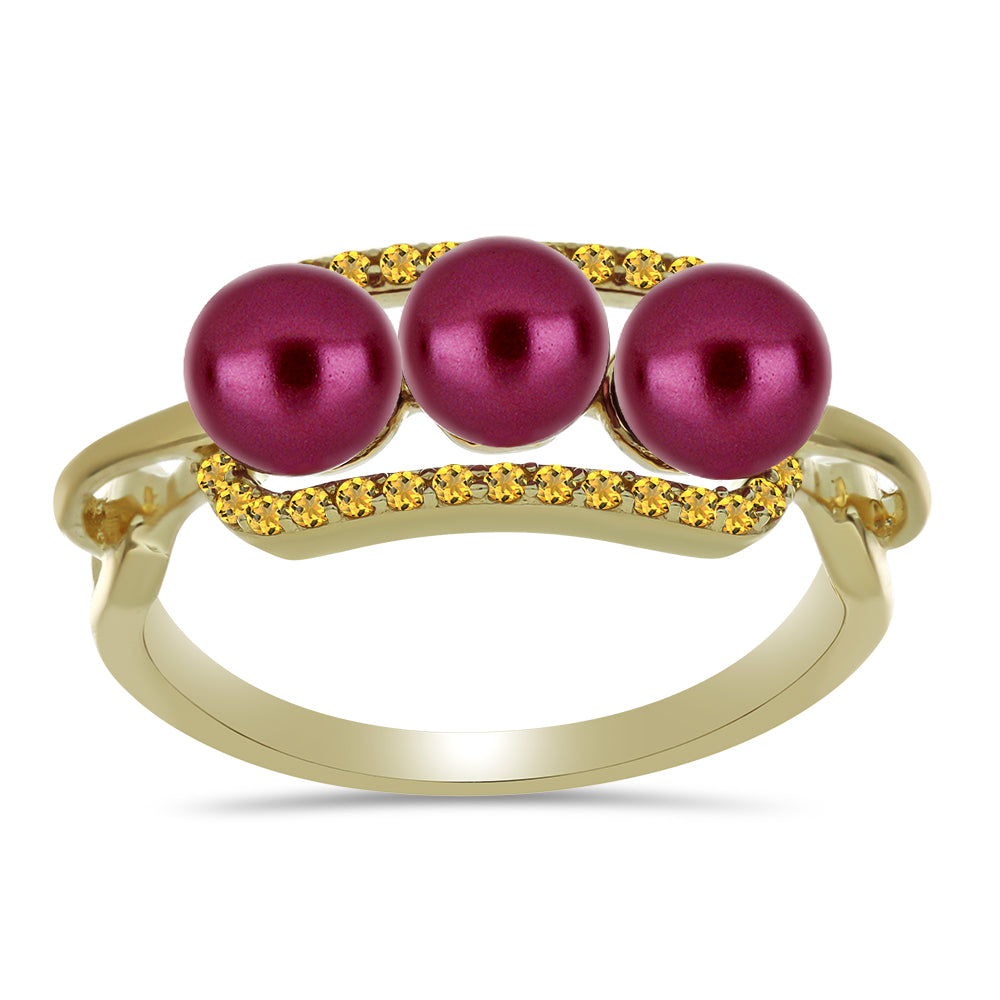 Anillo de Plata Bañada en Oro con Perla Púrpura de Agua dulce y Citrino de los Montes Urales 3 