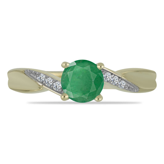 Anillo de Plata Bañada en Oro con Esmeralda de Brasil y Topacio Blanco