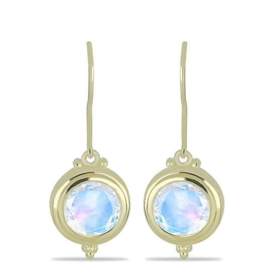 Pendientes de Plata Bañada en Oro con Piedra Lunar Arco Iris