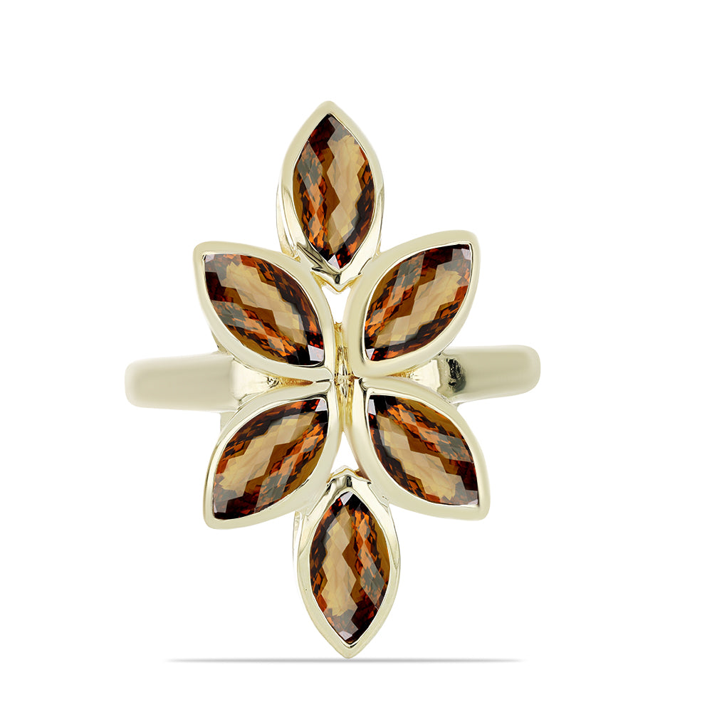 Anillo de Plata Bañada en Oro con Cuarzo Coñac