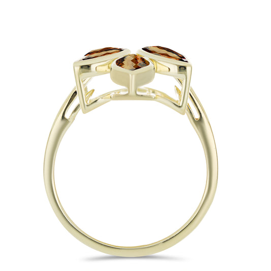 Anillo de Plata Bañada en Oro con Cuarzo Coñac