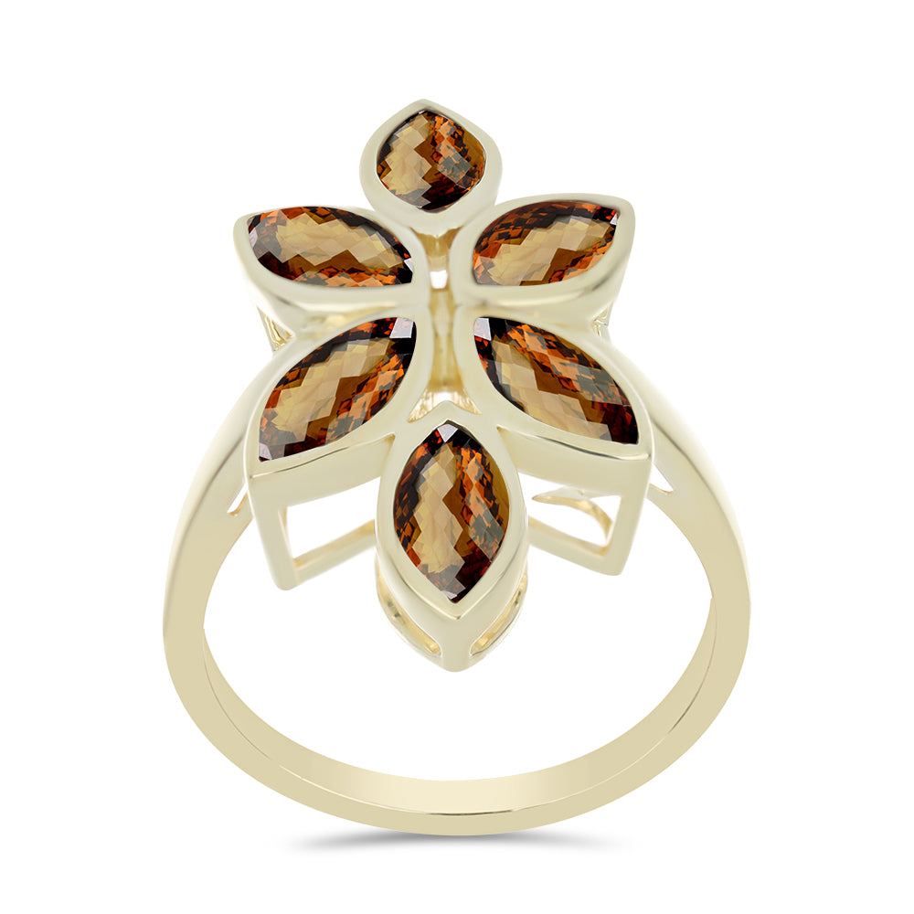 Anillo de Plata Bañada en Oro con Cuarzo Coñac