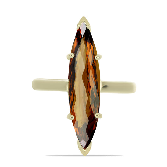 Anillo de Plata Bañada en Oro con Cuarzo Coñac