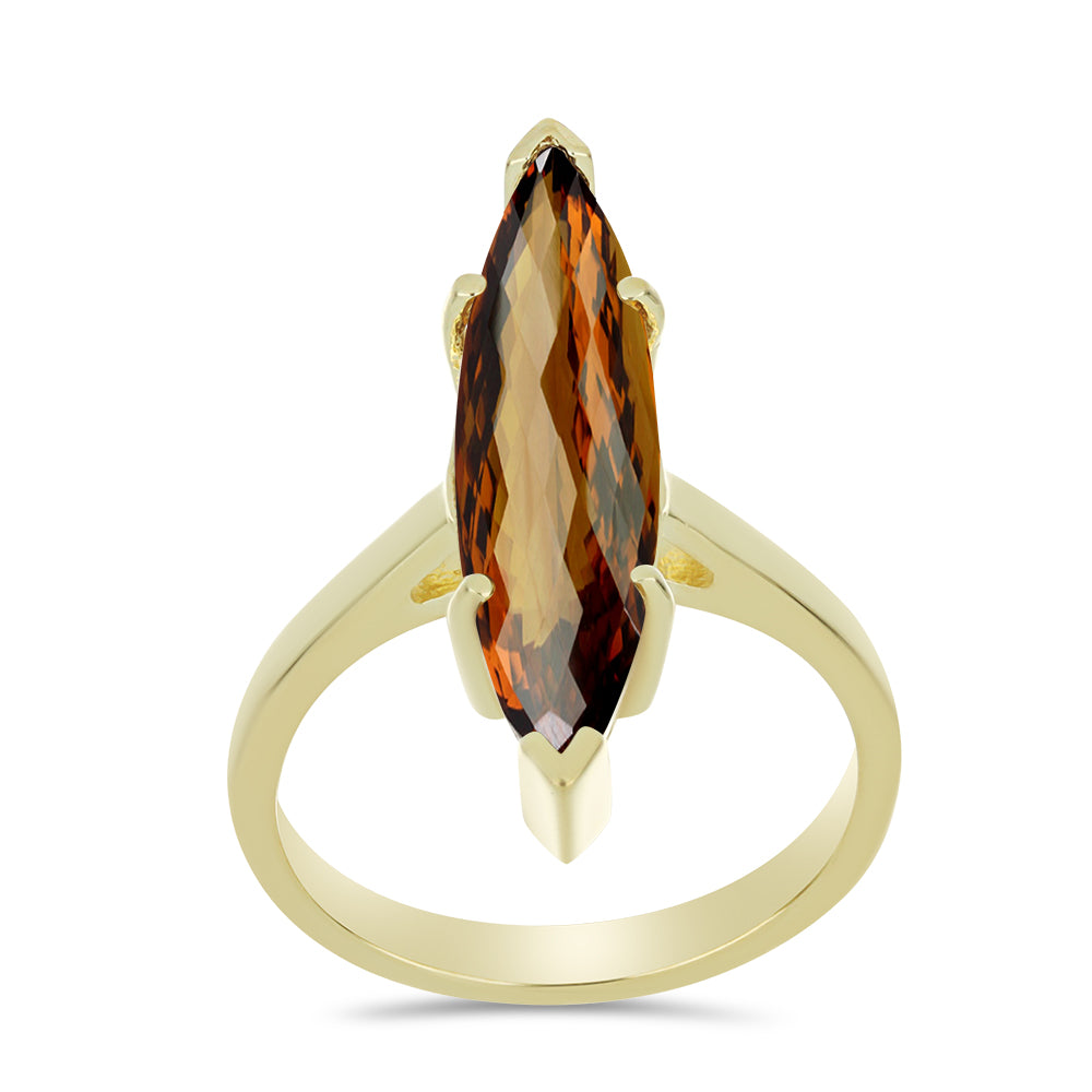 Anillo de Plata Bañada en Oro con Cuarzo Coñac 3 