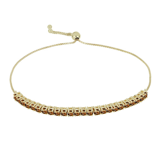 Pulsera de Plata Bañada en Oro con Cuarzo Coñac