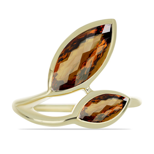 Anillo de Plata Bañada en Oro con Cuarzo Coñac