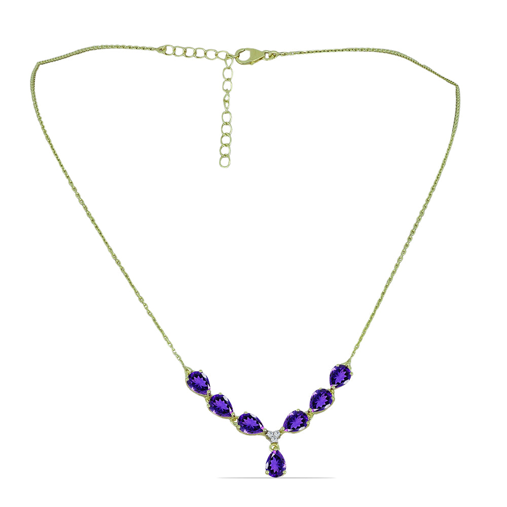 Collar de Plata Bañada en Oro con Amatista de Marruecos y Topacio Blanco 1 