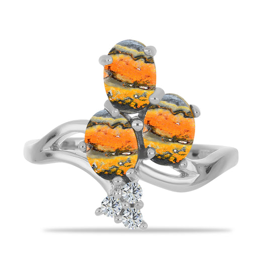 Anillo de Plata con Jasper de Bumble Bee y Topacio Blanco