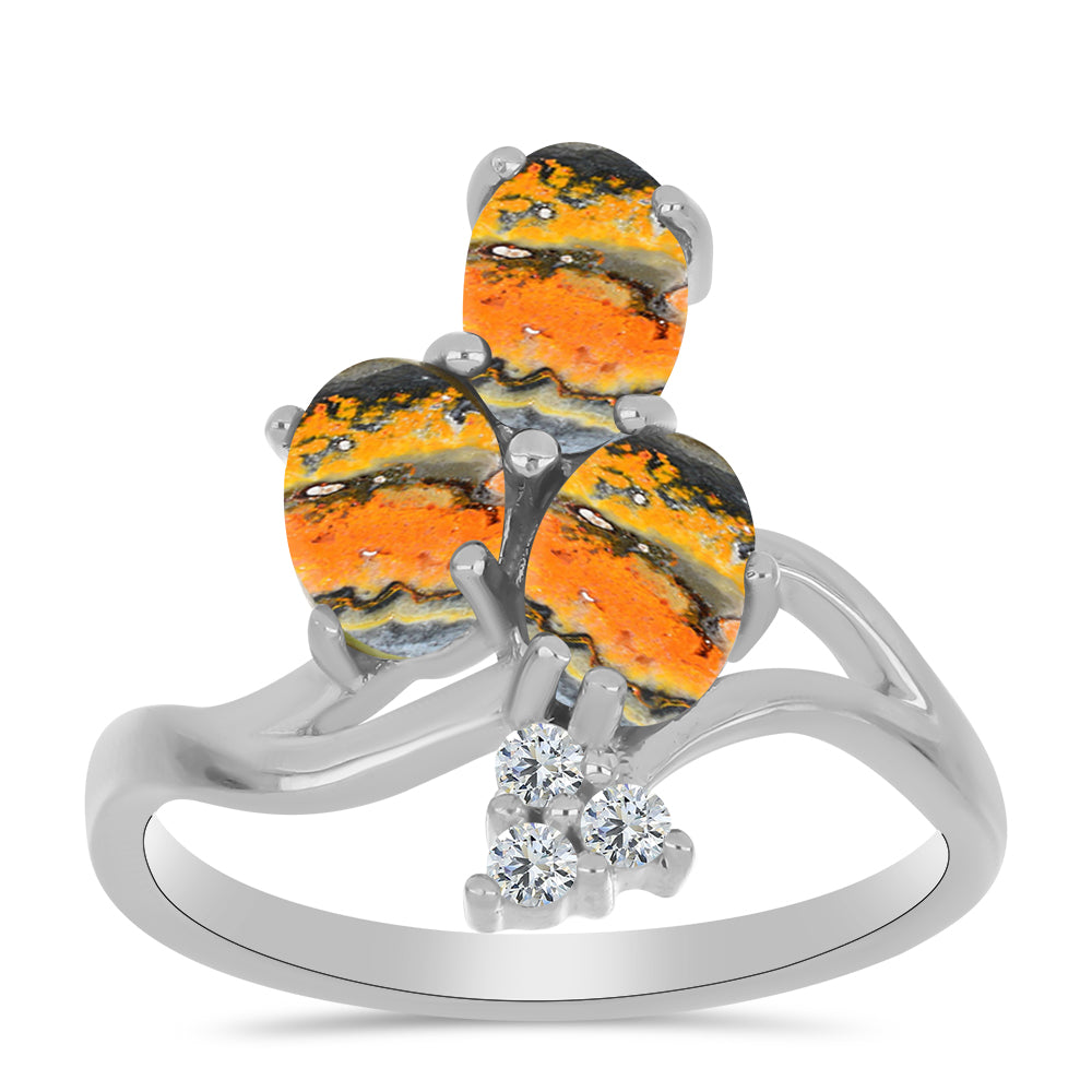 Anillo de Plata con Jasper de Bumble Bee y Topacio Blanco 3 