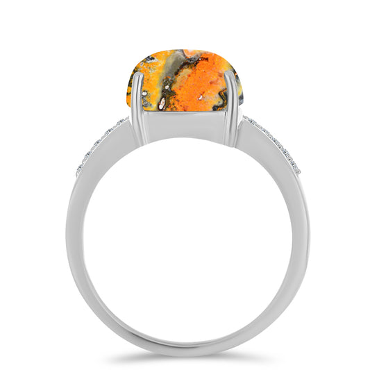 Anillo de Plata con Jasper de Bumble Bee y Topacio Blanco
