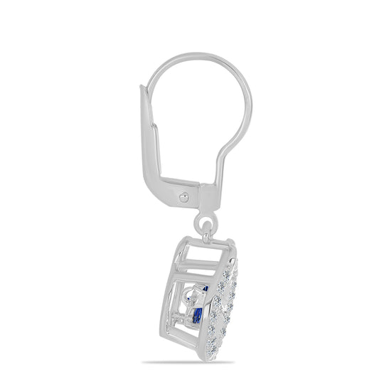 Pendientes de Plata con Moisanita azul real certificado y cultivado en laboratorio y Topacio Blanco