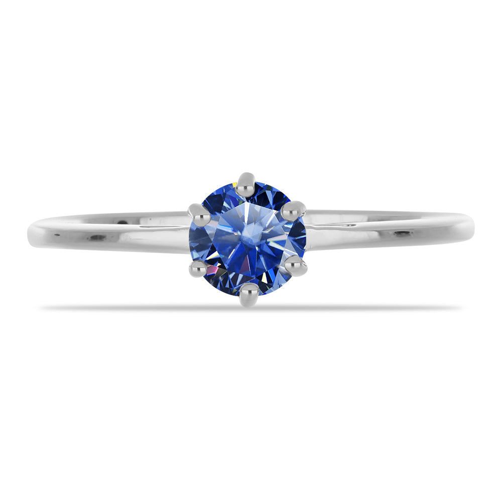 Anillo de Plata con Moisanita azul real certificado y cultivado en laboratorio
