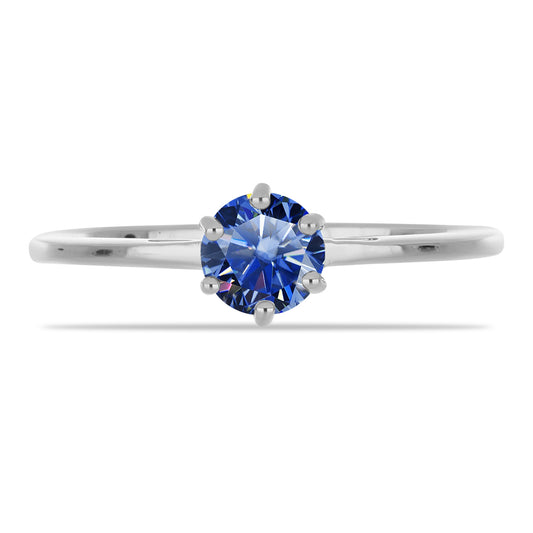 Anillo de Plata con Moisanita azul real certificado y cultivado en laboratorio