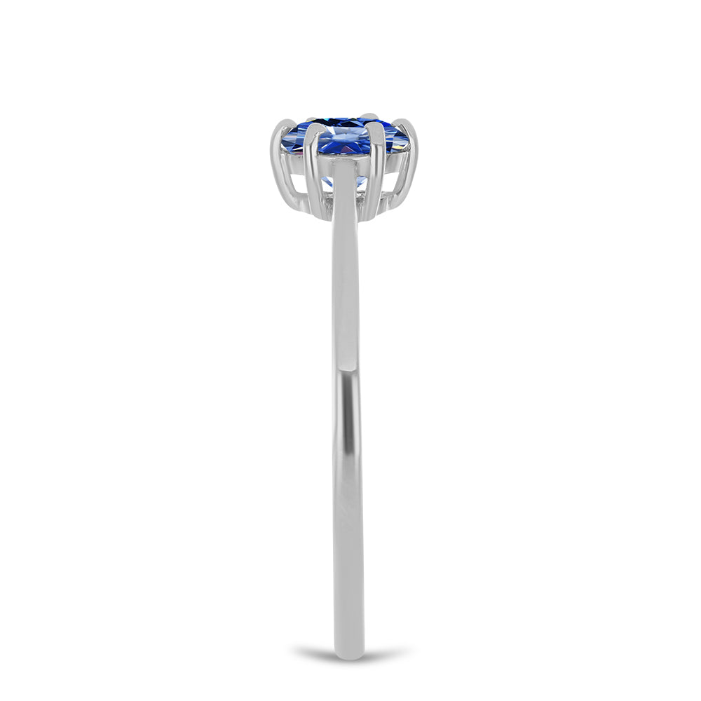 Anillo de Plata con Moisanita azul real certificado y cultivado en laboratorio