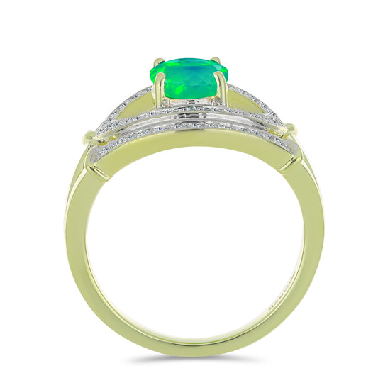 Anillo de Plata Bañada en Oro con Ópalo Verde Etíope de Lega Dembi y Topacio Blanco
