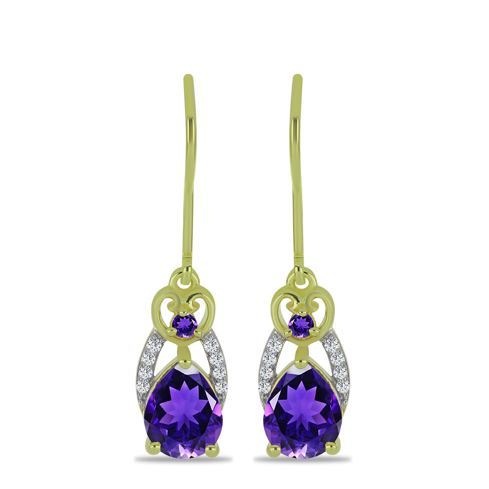 Pendientes de Plata Bañada en Oro con Amatista de Marruecos y Topacio Blanco