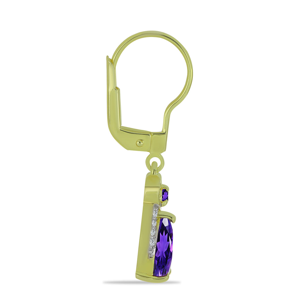 Pendientes de Plata Bañada en Oro con Amatista de Marruecos y Topacio Blanco 2 