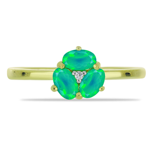 Anillo de Plata Bañada en Oro con Ópalo Verde Etíope de Lega Dembi y Topacio Blanco