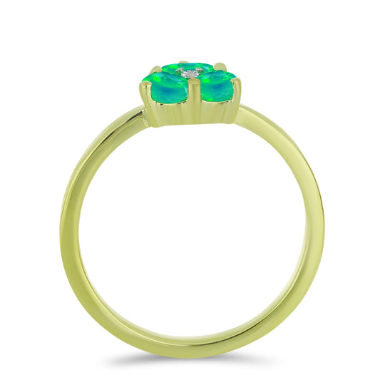 Anillo de Plata Bañada en Oro con Ópalo Verde Etíope de Lega Dembi y Topacio Blanco