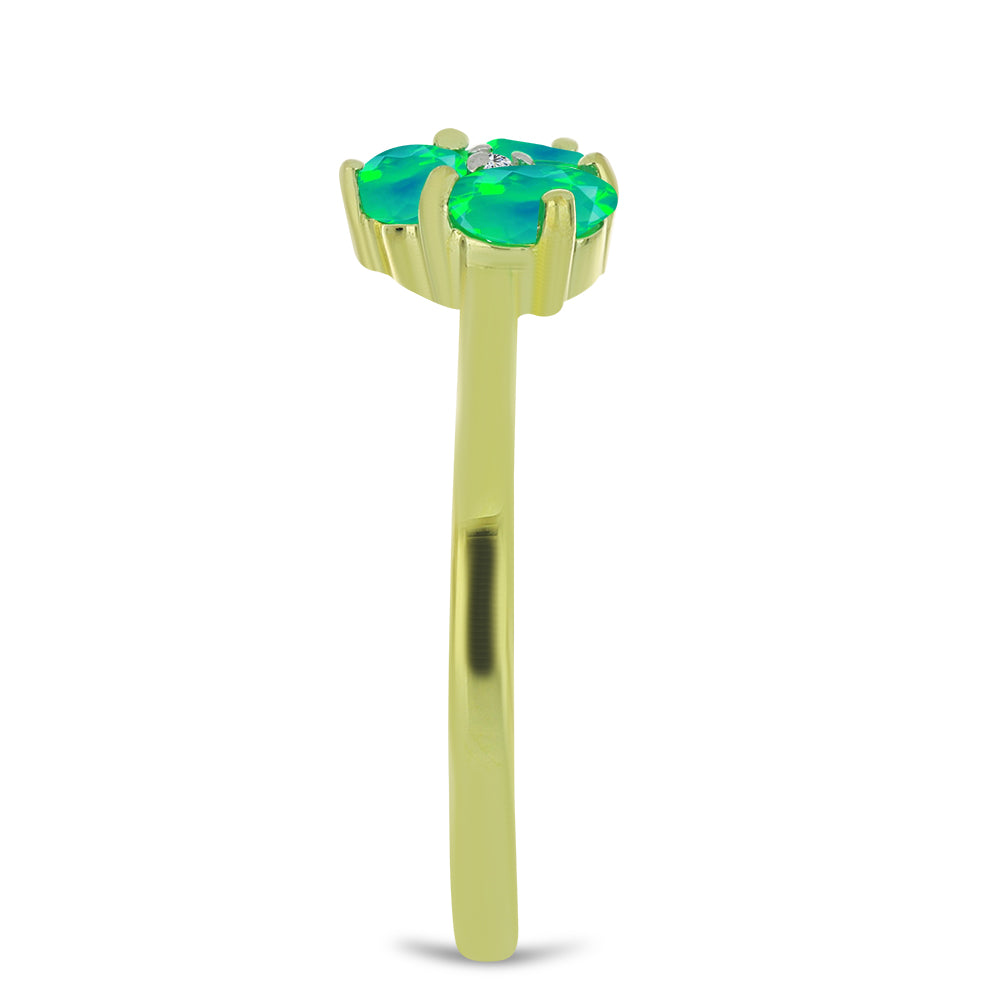 Anillo de Plata Bañada en Oro con Ópalo Verde Etíope de Lega Dembi y Topacio Blanco 4 