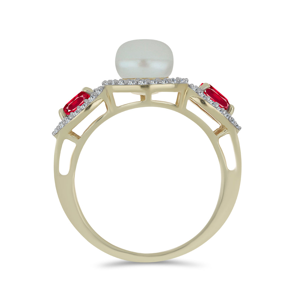 Anillo de Plata Bañada en Oro con Perla de Agua Dulce y Rubí de Madagascar 2 