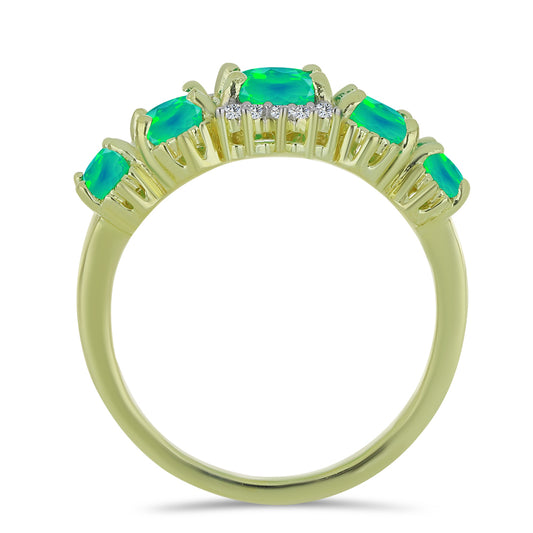 Anillo de Plata Bañada en Oro con Ópalo Verde Etíope de Lega Dembi y Topacio Blanco