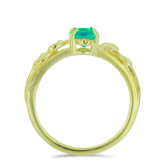 Anillo de Plata Bañada en Oro con Ópalo Verde Etíope de Lega Dembi