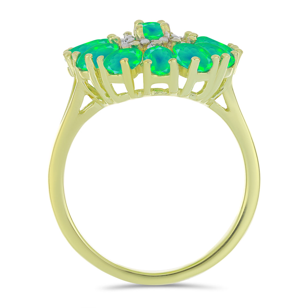 Anillo de Plata Bañada en Oro con Ópalo Verde Etíope de Lega Dembi y Topacio Blanco 2 