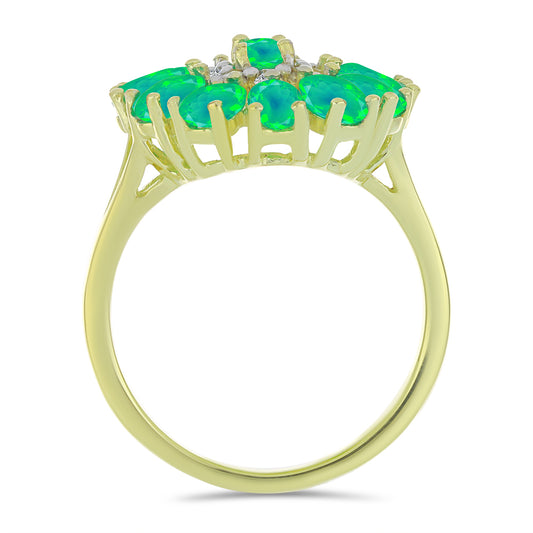 Anillo de Plata Bañada en Oro con Ópalo Verde Etíope de Lega Dembi y Topacio Blanco