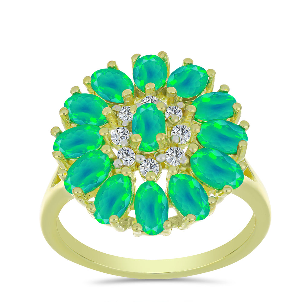 Anillo de Plata Bañada en Oro con Ópalo Verde Etíope de Lega Dembi y Topacio Blanco