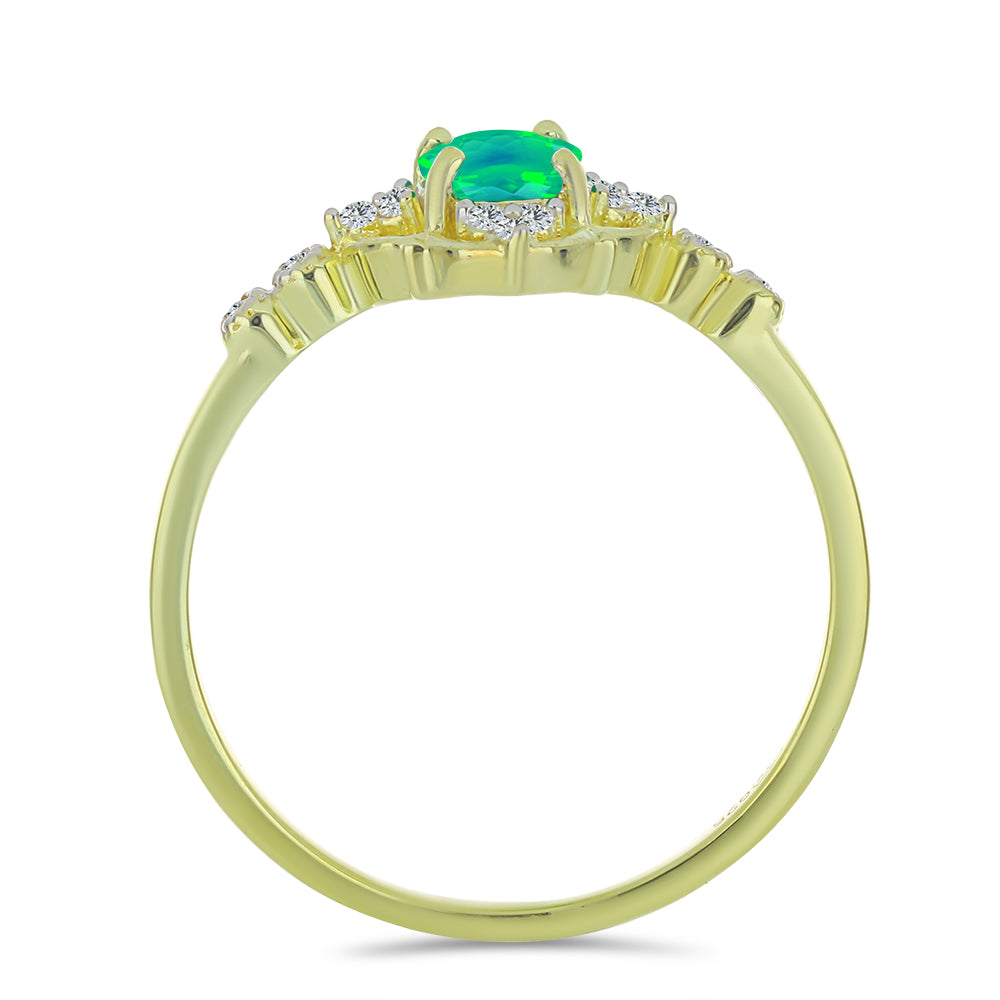 Anillo de Plata Bañada en Oro con Ópalo Verde Etíope de Lega Dembi y Topacio Blanco 2 