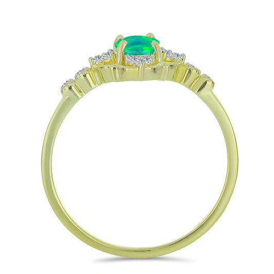 Anillo de Plata Bañada en Oro con Ópalo Verde Etíope de Lega Dembi y Topacio Blanco