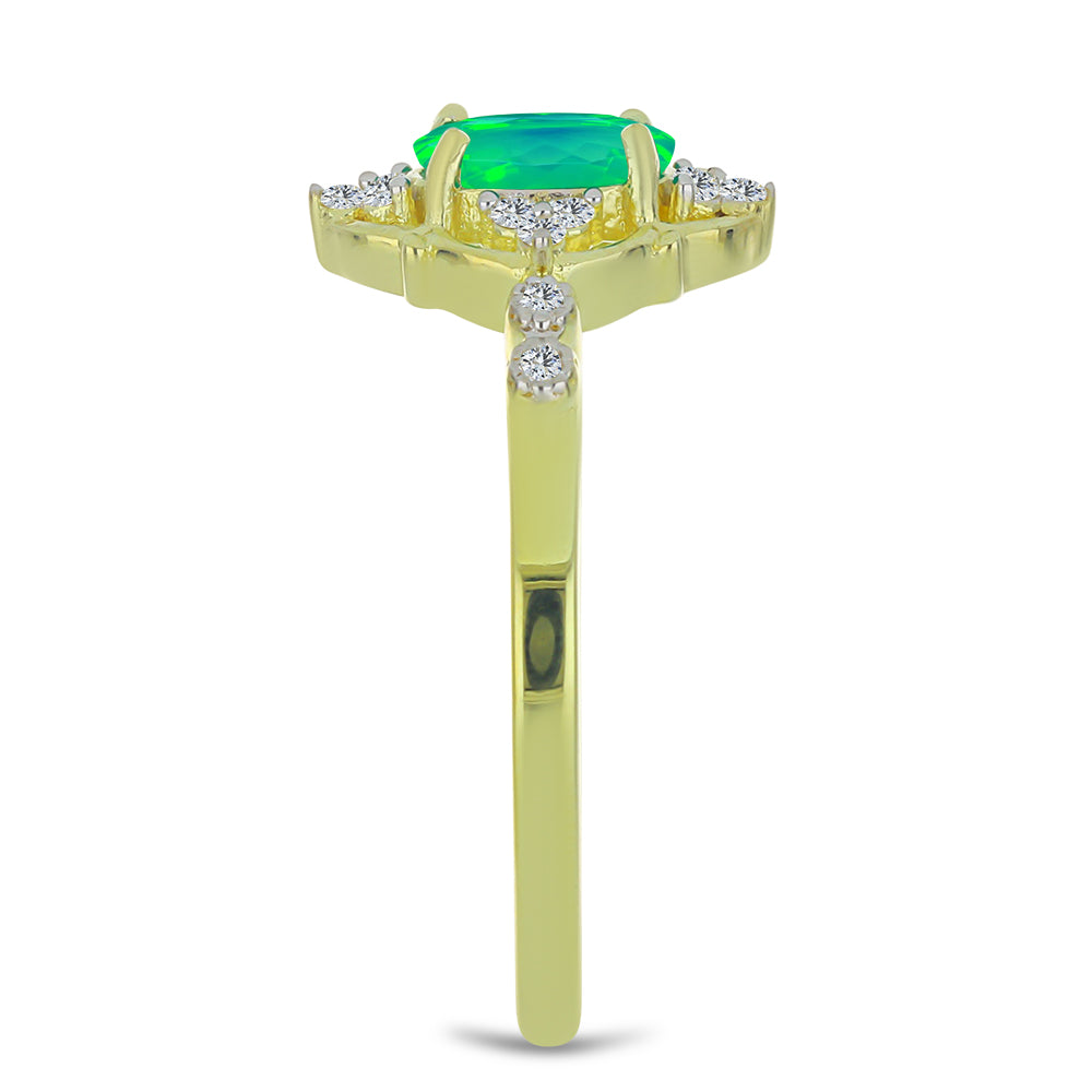 Anillo de Plata Bañada en Oro con Ópalo Verde Etíope de Lega Dembi y Topacio Blanco 4 