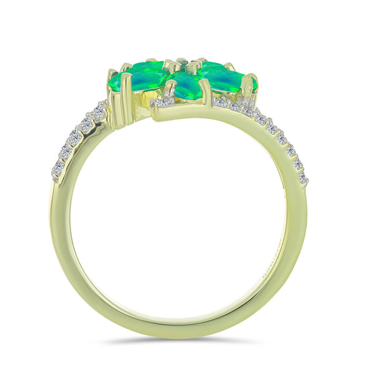 Anillo de Plata Bañada en Oro con Ópalo Verde Etíope de Lega Dembi y Topacio Blanco