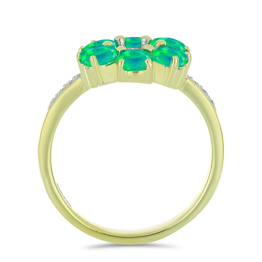 Anillo de Plata Bañada en Oro con Ópalo Verde Etíope de Lega Dembi y Topacio Blanco