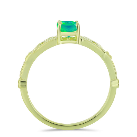 Anillo de Plata Bañada en Oro con Ópalo Verde Etíope de Lega Dembi
