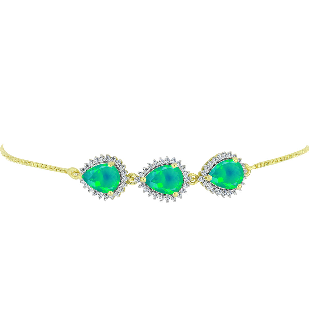 Pulsera de Plata Bañada en Oro con Ópalo Verde Etíope de Lega Dembi y Topacio Blanco 2 