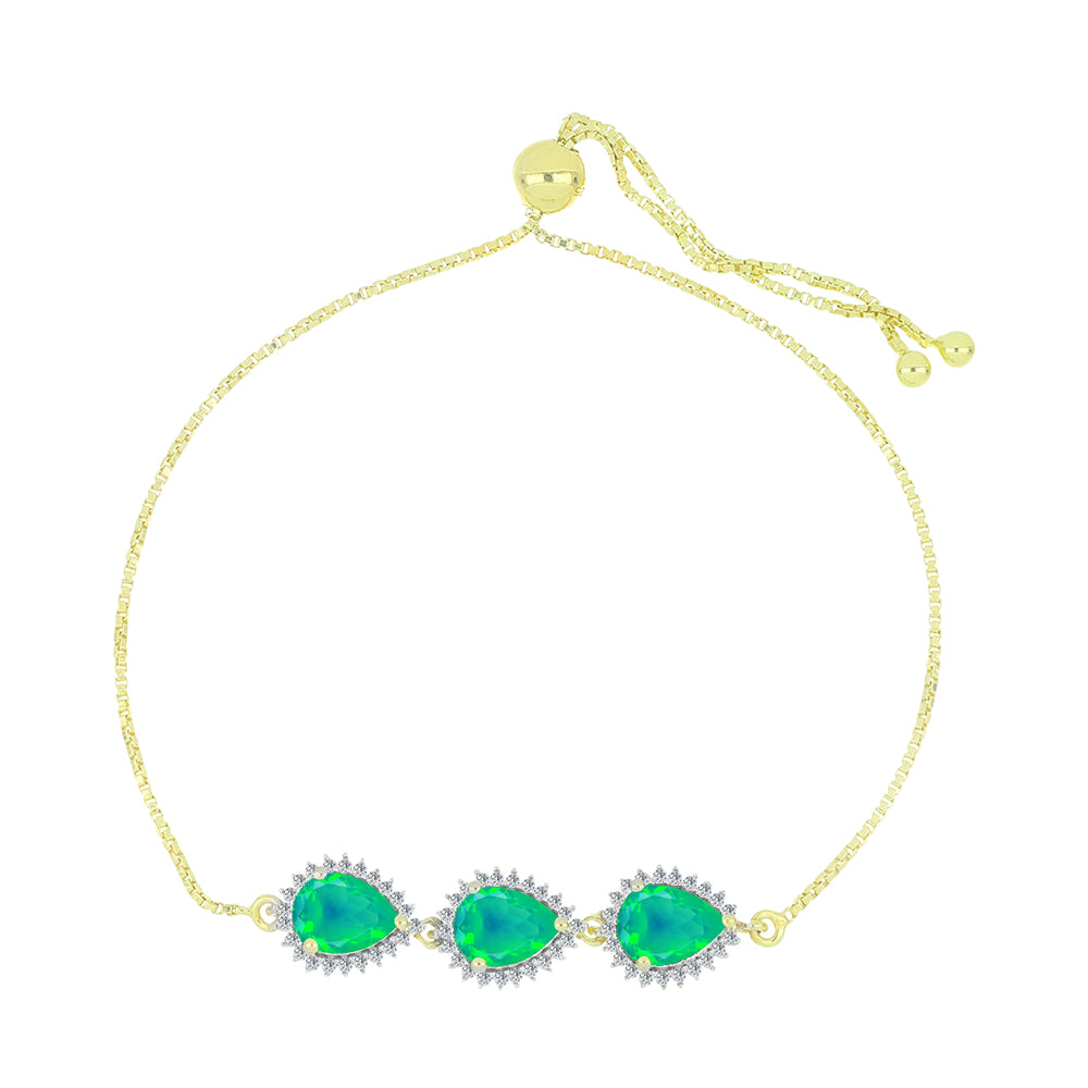 Pulsera de Plata Bañada en Oro con Ópalo Verde Etíope de Lega Dembi y Topacio Blanco 1 