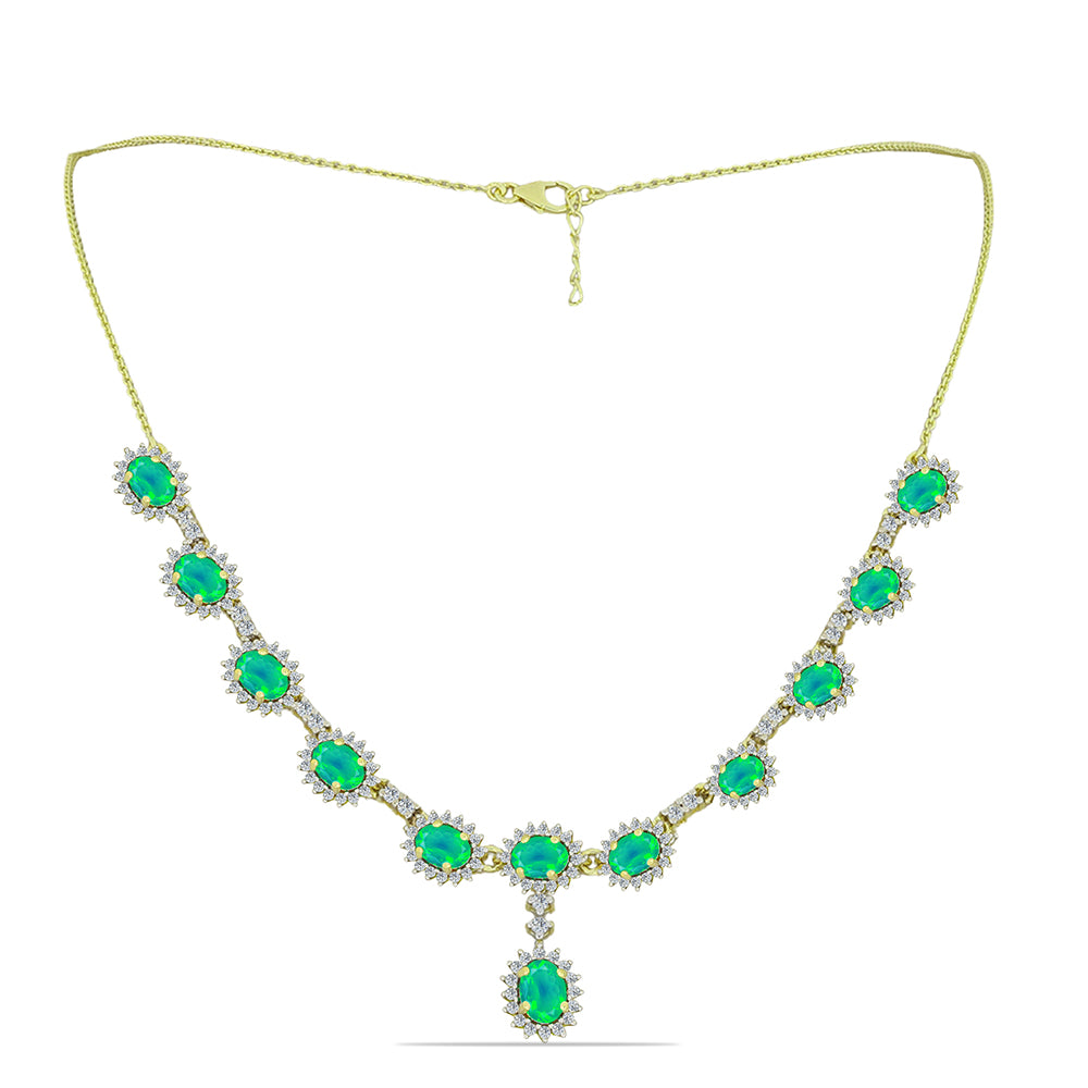 Collar de Plata Bañada en Oro con Ópalo Verde Etíope de Lega Dembi y Topacio Blanco 1 