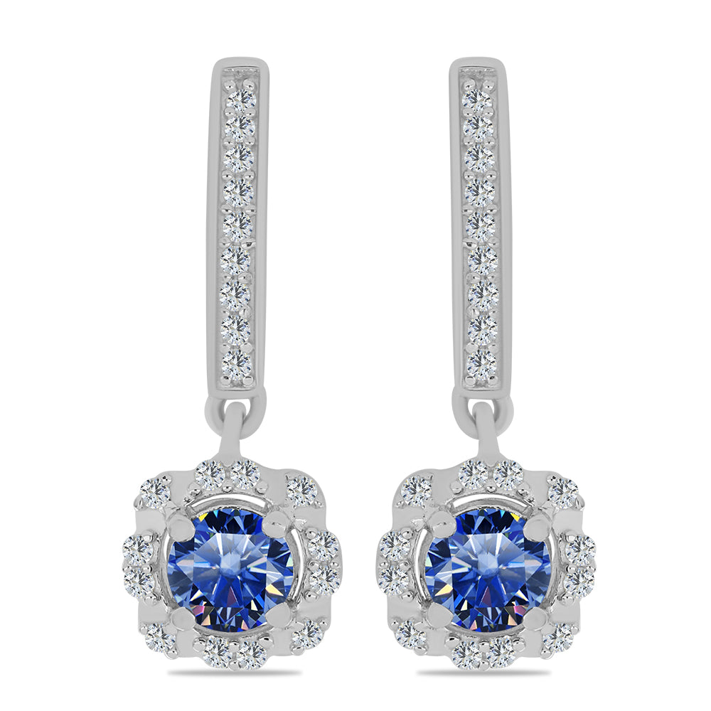 Pendientes de Plata con Moisanita azul real certificado y cultivado en laboratorio y Topacio Blanco 1 