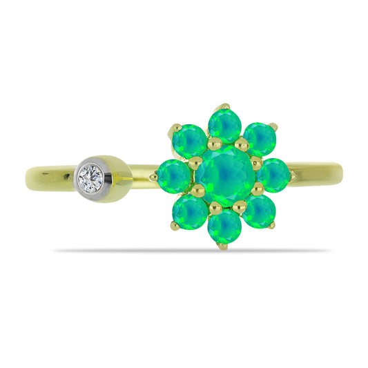 Anillo de Plata Bañada en Oro con Ópalo Verde Etíope de Lega Dembi y Topacio Blanco