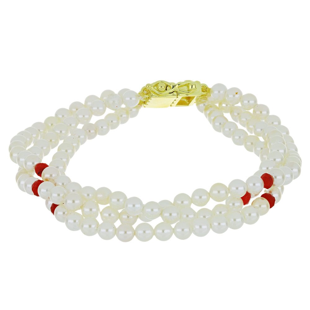 Pulsera de Plata Bañada en Oro con Perla de Agua Dulce y Rubí de Madagascar 1 