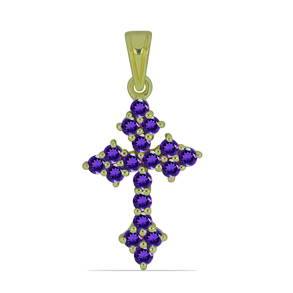 Cruz Colgante de Plata Bañada en Oro con Amatista de Marruecos