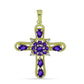 Cruz Colgante de Plata Bañada en Oro con Amatista de Marruecos y Topacio Blanco