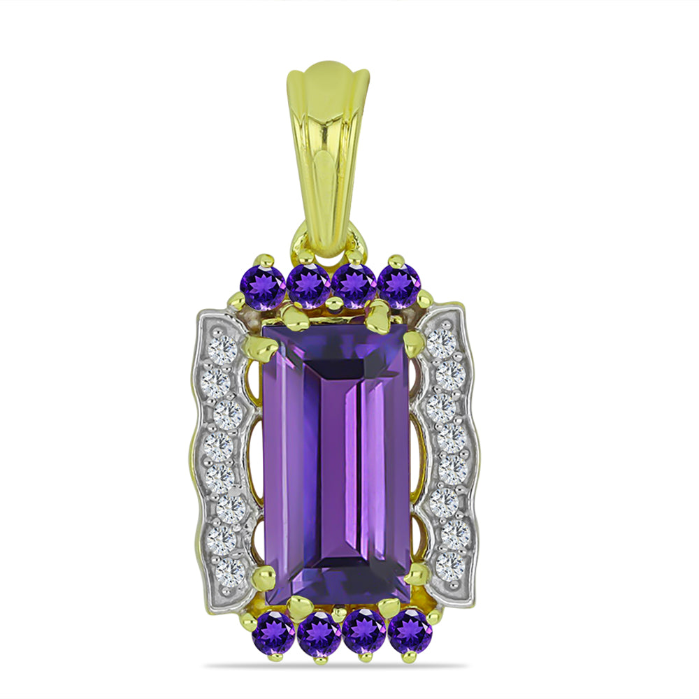 Colgante de Plata Bañada en Oro con Amatista de Marruecos y Topacio Blanco 1 