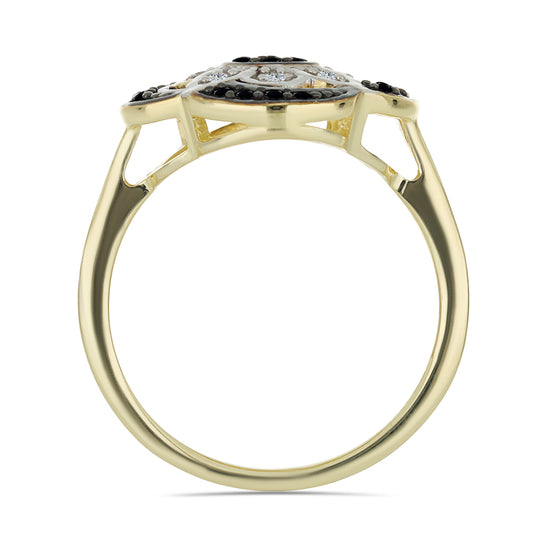 Anillo de Plata Bañada en Oro con Espinela Negra y Topacio Blanco