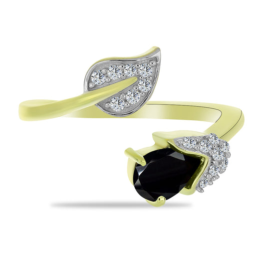 Anillo de Plata Bañada en Oro con Espinela Negra y Topacio Blanco